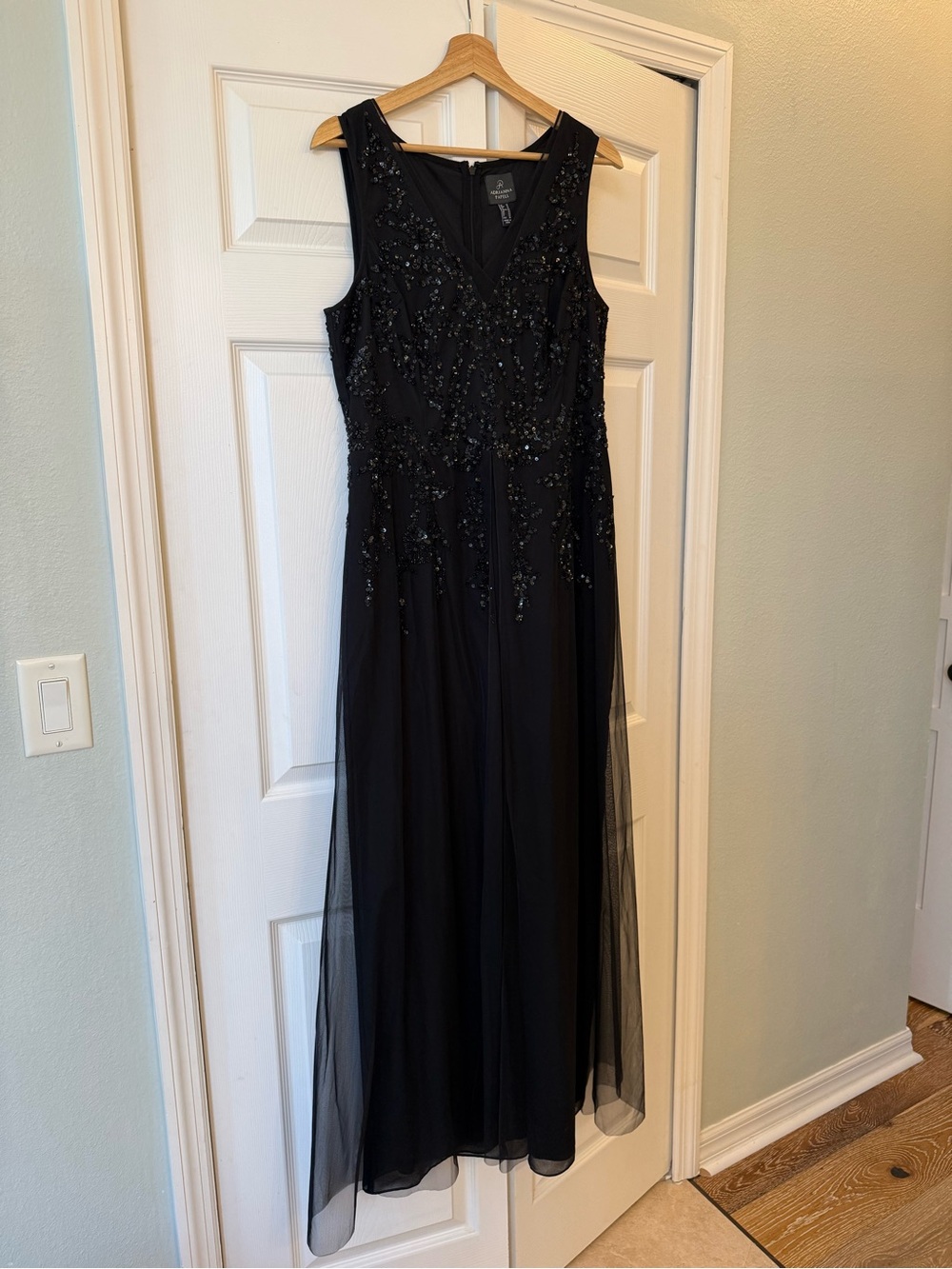 Adrianna Papell Women's Beaded Georgette Jumpsuit black - Picture 8 of 10